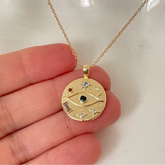 Multicolor Celestial crystal pave Gold Evil Eye necklace π§Ώ - Picture 5 of 6